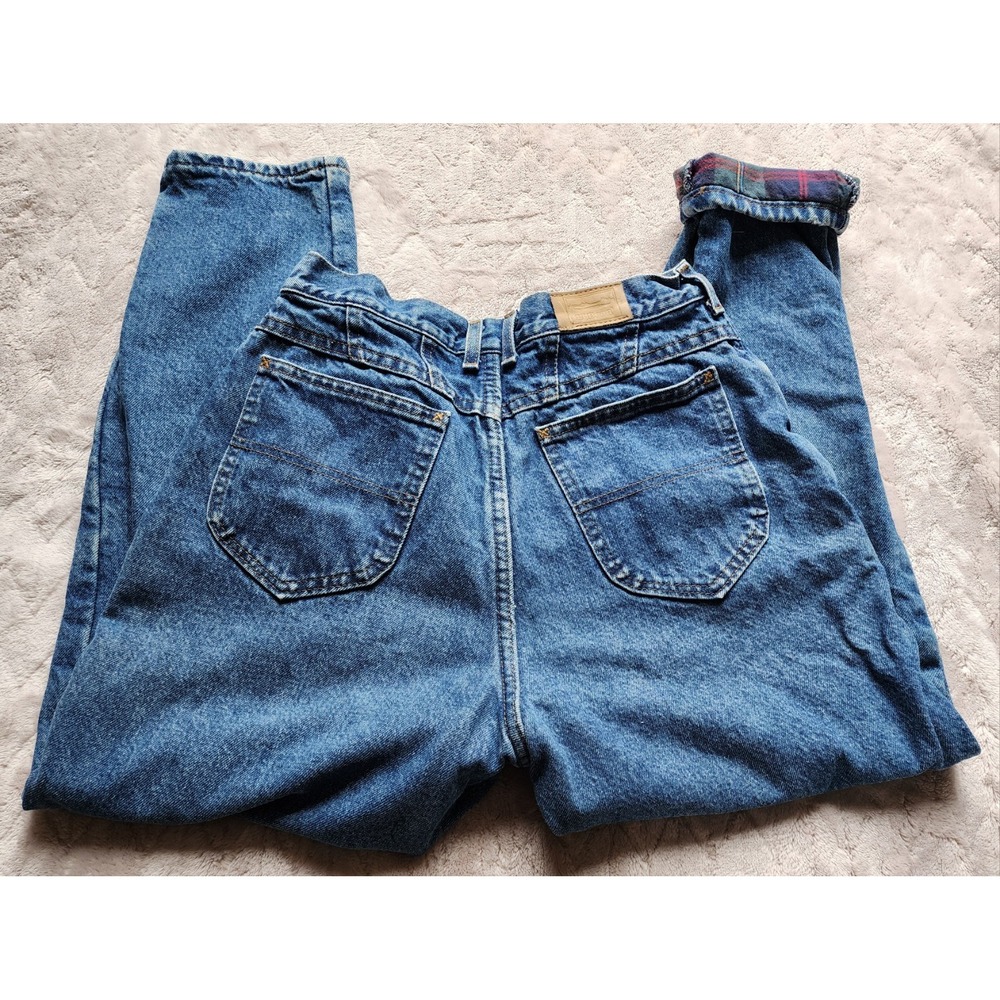 LL Bean Vintage Flannel Lined Insulated Jeans Womens 12P Blue Tapered Leg